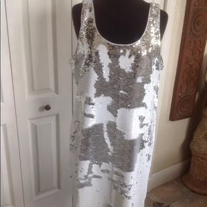 Vince Camuto white silver sequin dress